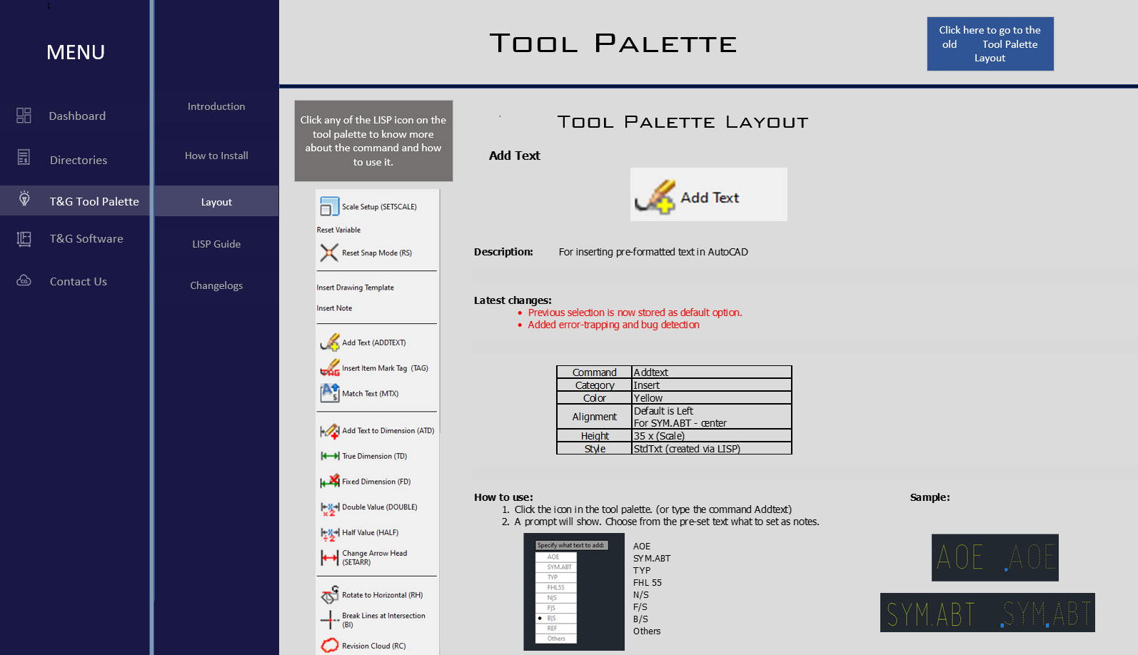 Legacy AutoCAD tool palette screenshot from the previous DevCAD website.